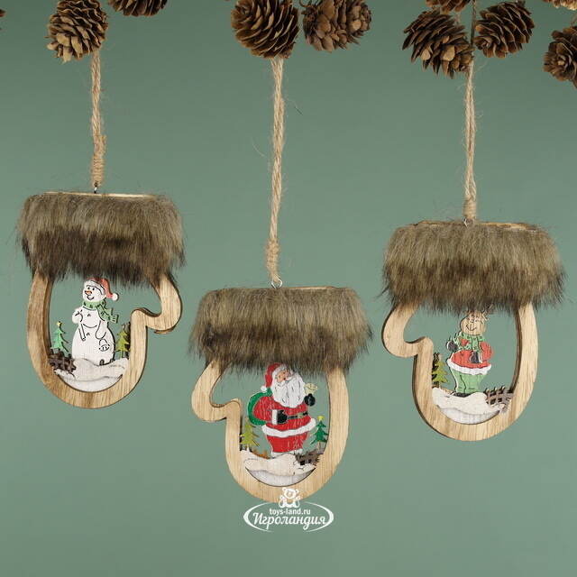 Деревянная елочная игрушка Волшебная Рукавичка - Снеговик 10 см, подвеска Breitner