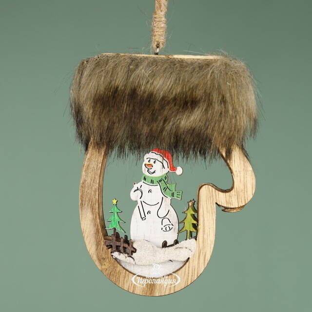 Деревянная елочная игрушка Волшебная Рукавичка - Снеговик 10 см, подвеска Breitner