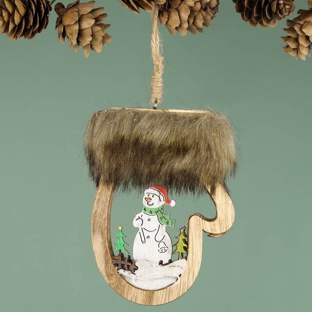 Деревянная елочная игрушка Волшебная Рукавичка - Снеговик 10 см, подвеска Breitner