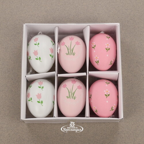Пасхальные подвески Яйца - Flower Pink 6 см, 6 шт Breitner