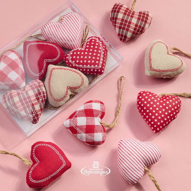 Набор елочных украшений из ткани Сердечки - Кантри Love 6 шт, подвеска Breitner (Брайтнер)