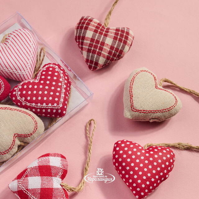 Набор елочных украшений из ткани Сердечки - Кантри Love 6 шт, подвеска Breitner (Брайтнер)