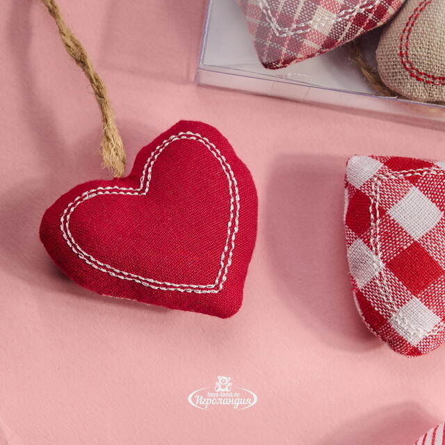 Набор елочных украшений из ткани Сердечки - Кантри Love 6 шт, подвеска Breitner (Брайтнер)