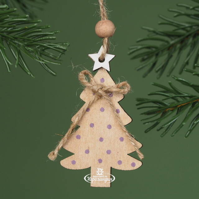 Деревянная елочная игрушка Елочка Вуди 7 см бежевая, подвеска Breitner