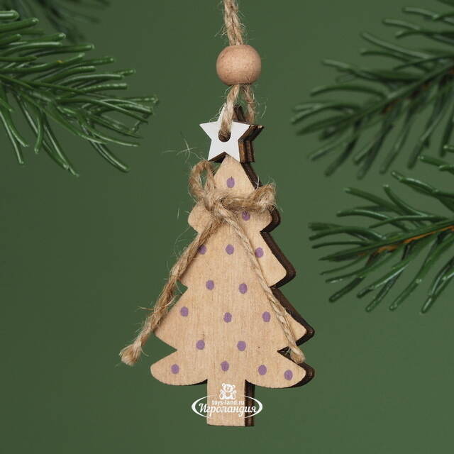 Деревянная елочная игрушка Елочка Вуди 7 см бежевая, подвеска Breitner