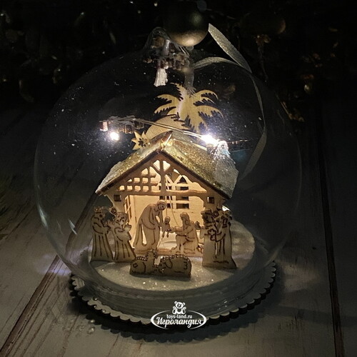 Светящийся шар с композицией Holy Night 9 см, на батарейках, стекло Breitner