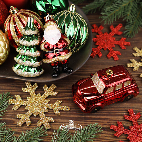 Набор елочных игрушек Новогодняя Сказка 8-12 см, 25 шт, золотой с красным, пластик Winter Deco