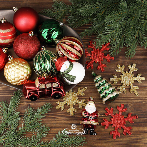 Набор елочных игрушек Новогодняя Сказка 8-12 см, 25 шт, золотой с красным, пластик Winter Deco