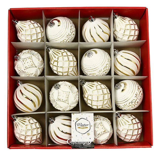 Набор пластиковых шаров Winter Candy: White gold 8 см, 16 шт Winter Deco