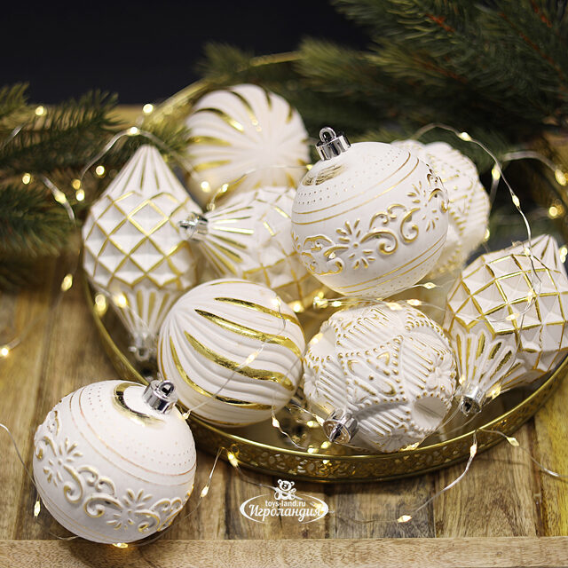 Набор пластиковых шаров Winter Candy: White gold 8 см, 16 шт Winter Deco