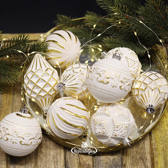 Набор пластиковых шаров Winter Candy: White gold 8 см, 16 шт Winter Deco