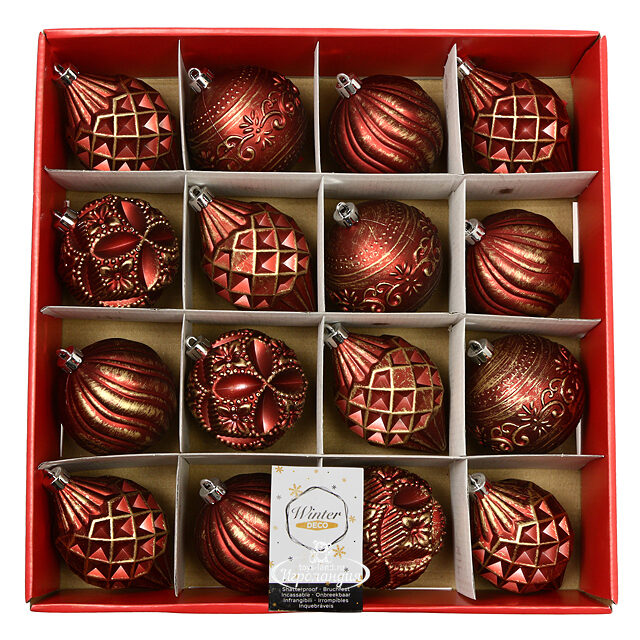Набор пластиковых шаров Winter Candy: Red 8 см, 16 шт Winter Deco