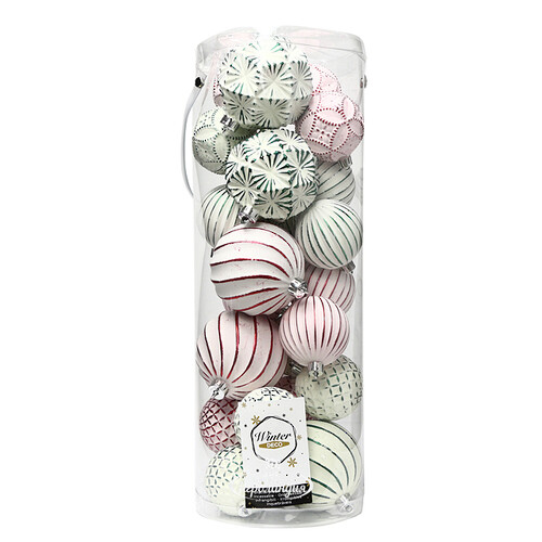Набор пластиковых шаров Divine 6-8 см, 24 шт, белый с розовым Winter Deco