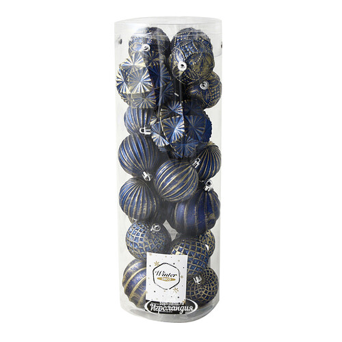 Набор пластиковых шаров Divine 6-8 см, 24 шт, синий с золотым Winter Deco