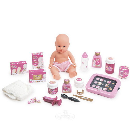 Игровой набор Кукла - младенец Baby Nurse в люльке с аксессуарами 54*50*39 см свет звук Smoby