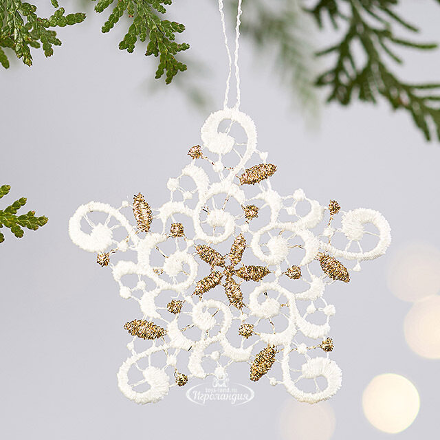 Кружевная елочная игрушка Звезда - Golden Lace 8 см Vogel