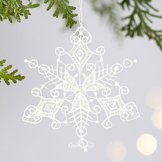 Кружевная елочная игрушка Снежинка Хайльбронн - White Lace 9 см Vogel
