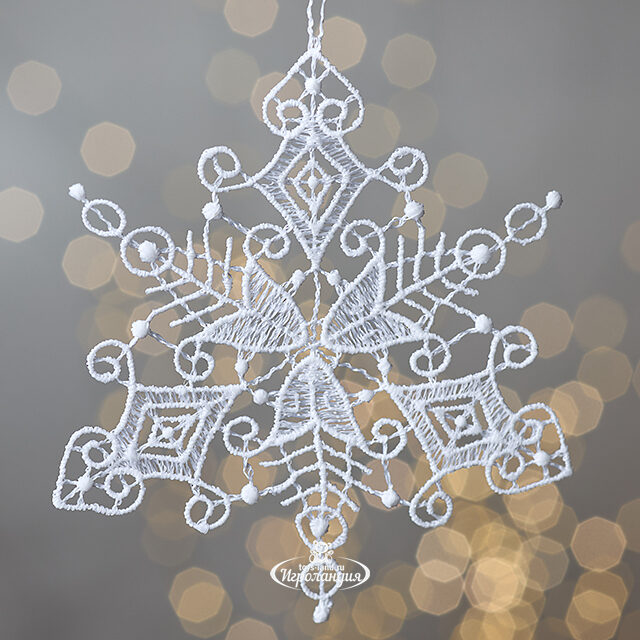 Кружевная елочная игрушка Снежинка Хайльбронн - White Lace 9 см Vogel