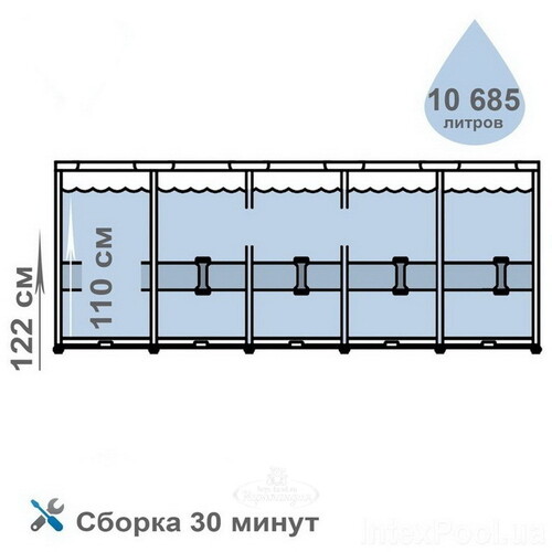 Каркасный бассейн Intex Prism Frame 366*122 см серый, картриджный фильтр, лестница INTEX