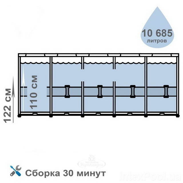 Каркасный бассейн Intex Prism Frame 366*122 см серый, картриджный фильтр, лестница INTEX