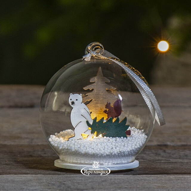 Светящийся шар с композицией Forest Friends: Медведь Ронни 9 см, на батарейках Star Trading