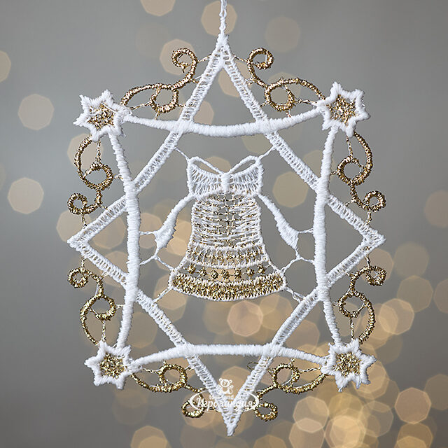 Кружевная елочная игрушка Колокольчик Frame - Golden Lace 10*8 см Vogel