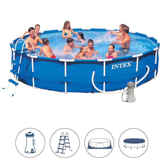 Каркасный бассейн Intex Metal Frame (Интекс Метал Фрейм) 457*91 см, фильтр-насос, аксессуары INTEX (Интекс)