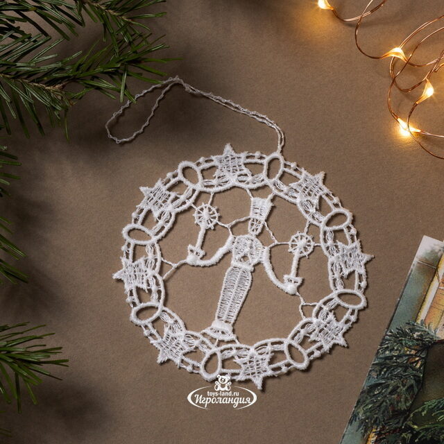Кружевная елочная игрушка Гвардеец - White Lace 8 см Vogel