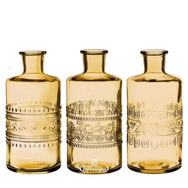 Набор стеклянных бутылок Porto 15 см, 3 шт, желтый Ideas4Seasons