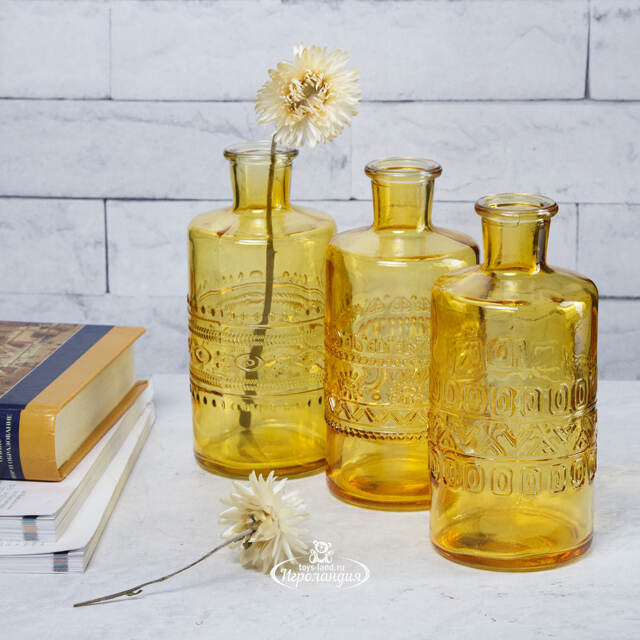 Набор стеклянных бутылок Porto 15 см, 3 шт, желтый Ideas4Seasons