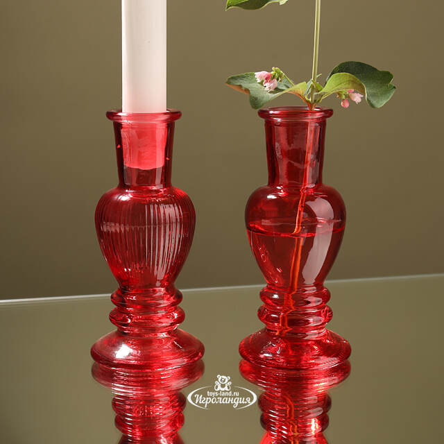 Стеклянная ваза-подсвечник Stefano 11 см красная, 2 шт Ideas4Seasons