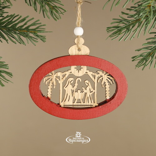 Деревянное ёлочное украшение-вертеп Рождение Иисуса из Назарета 11 см, подвеска Breitner