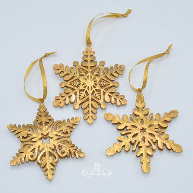 Набор елочных игрушек Golden Snowflakes 8 см, 3 шт, подвеска Breitner