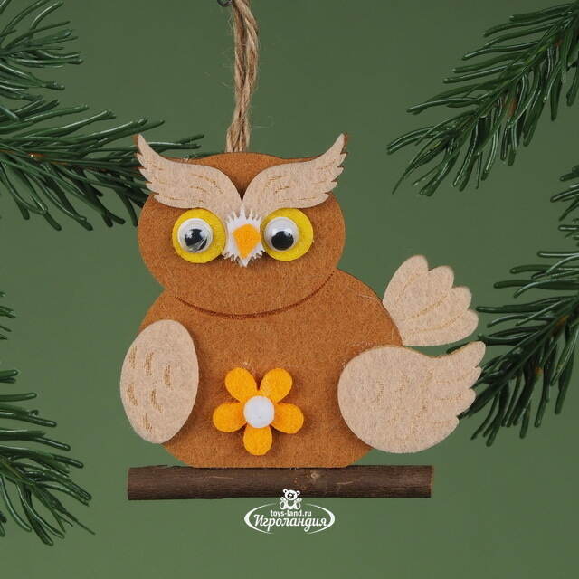 Елочная игрушка из фетра Цветочная Сова 9 см, подвеска Breitner