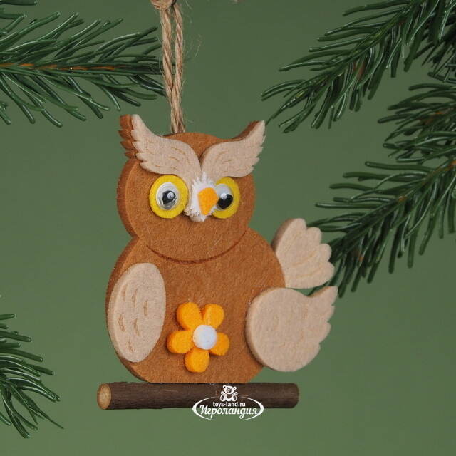 Елочная игрушка из фетра Цветочная Сова 9 см, подвеска Breitner