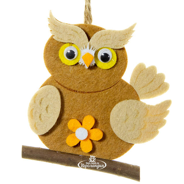 Елочная игрушка из фетра Цветочная Сова 9 см, подвеска Breitner
