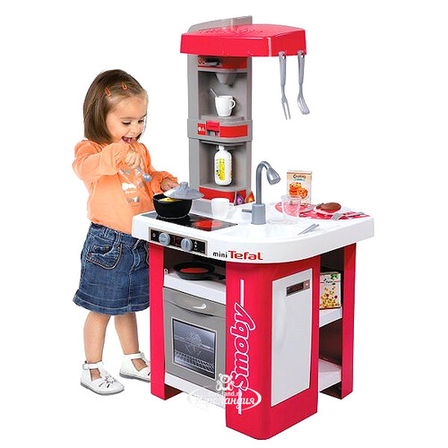Детская кухня Tefal Studio 100*47*49 см 27 предметов, розовая с серым, свет, звук Smoby