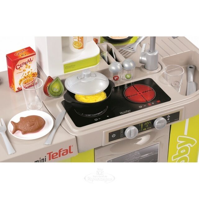 Детская кухня Tefal Studio XL 99*85 см, 36 предметов, салатовая с серым, со звуком Smoby