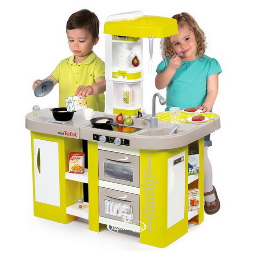 Детская кухня Tefal Studio XL 99*85 см, 36 предметов, салатовая с серым, со звуком Smoby