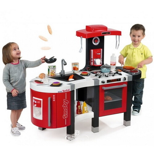 Детская кухня Tefal Super Chef Deluxe 97*115 см, 46 предметов, со звуком и пузырьками Smoby