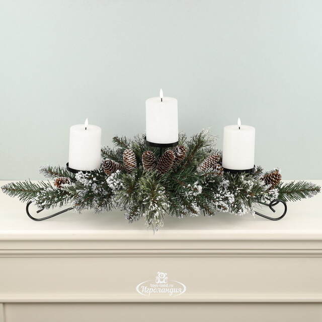 Подсвечник Bristle 76 см с шишками на 3 свечи, ЛЕСКА + ПВХ National Tree Company