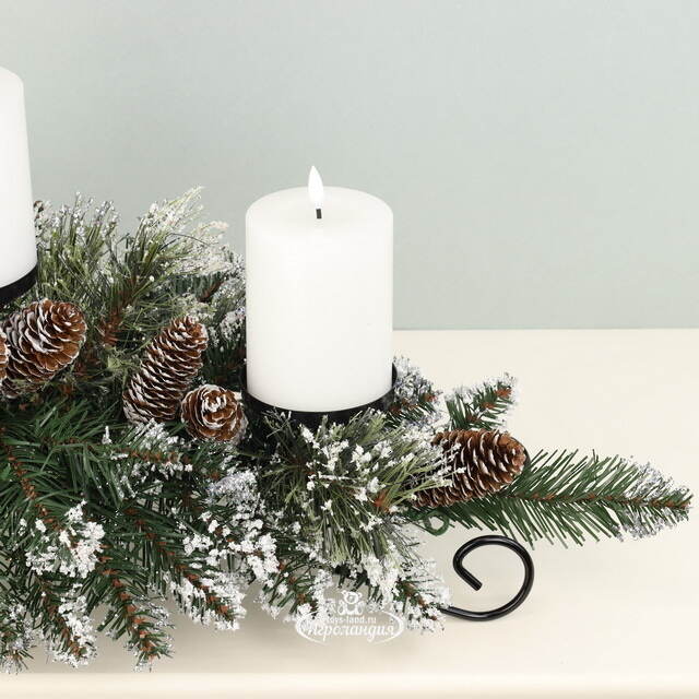 Подсвечник Bristle 76 см с шишками на 3 свечи, ЛЕСКА + ПВХ National Tree Company