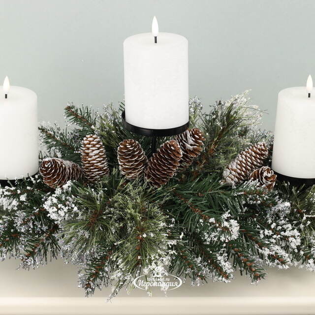 Подсвечник Bristle 76 см с шишками на 3 свечи, ЛЕСКА + ПВХ National Tree Company