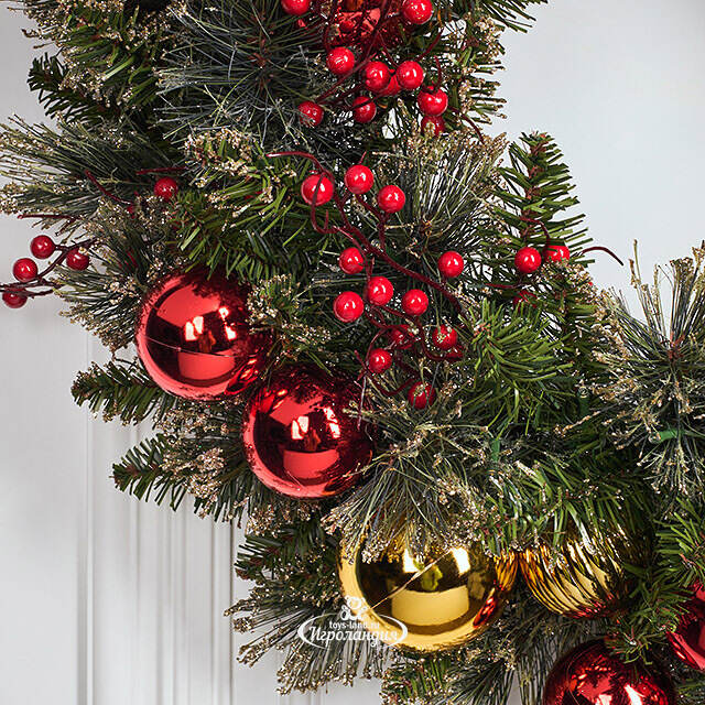 Венок с лампочками Dakota заснеженный 61 см, 50 теплых белых LED ламп на батарейках, ЛЕСКА + ПВХ National Tree Company