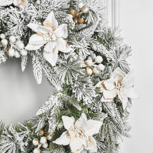 Венок Colonial заснеженный 61 см, ЛИТАЯ + ЛЕСКА + ПВХ National Tree Company