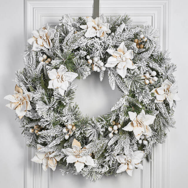 Венок Colonial заснеженный 61 см, ЛИТАЯ + ЛЕСКА + ПВХ National Tree Company
