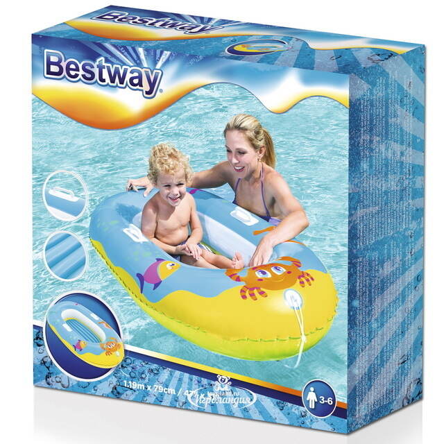 Детская надувная лодка Junior Raft - Крабики 119*79 см, голубая Bestway