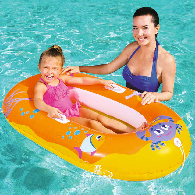 Детская надувная лодка Junior Raft - Крабики 119*79 см, оранжевая Bestway