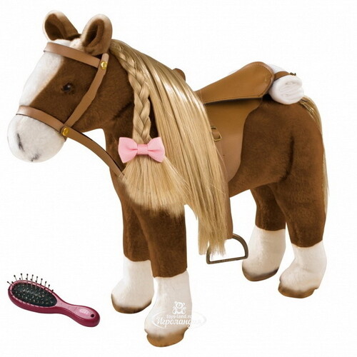 Мягкая игрушка Бурая лошадь 52*37 см с расческой и пледом для пикника Gotz