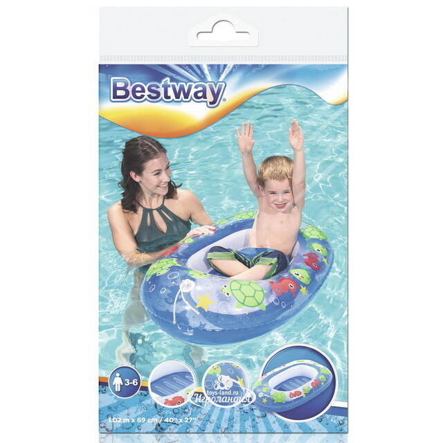 Детская надувная лодка Kiddie Raft - Морские приключения 102*69 см, синяя Bestway